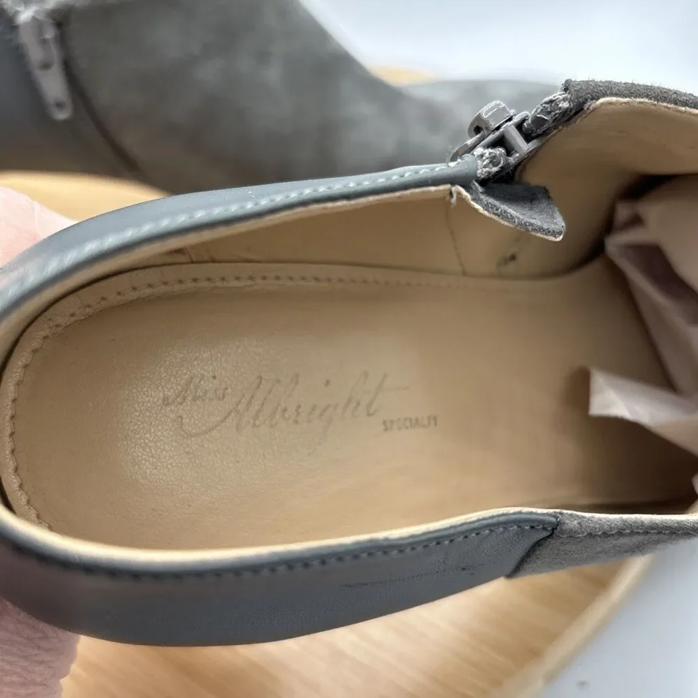 Miss Albright Anthropologie Two-Tone Gray Suede Leather Heel Bootie 8.5 Zip USA